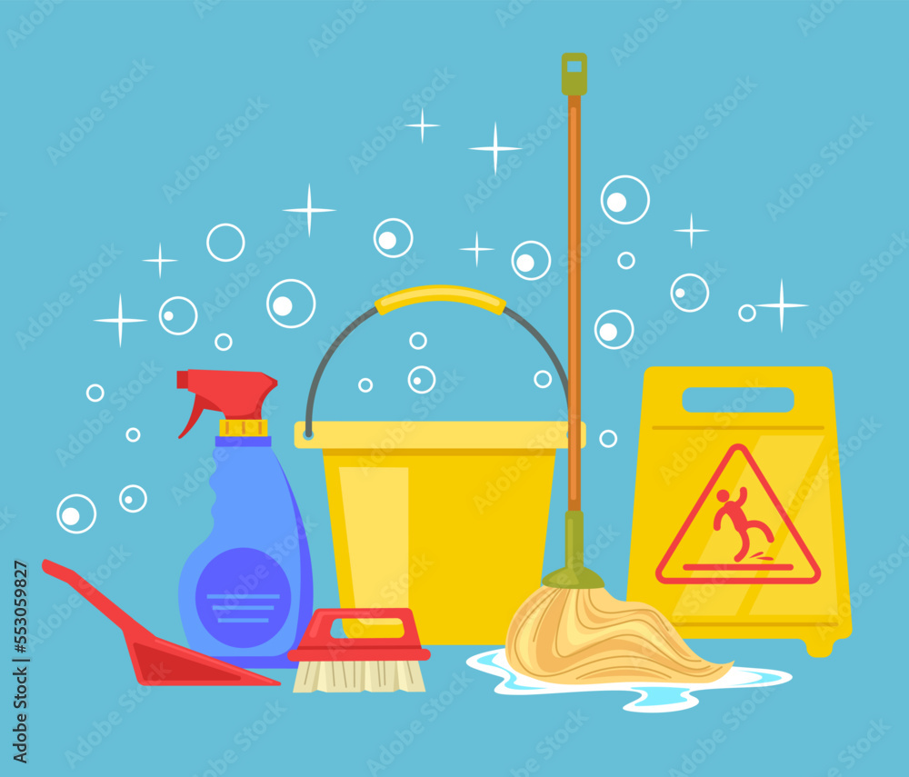 Stock-Vektorgrafik „Clean service house hygiene tool cleaning ...