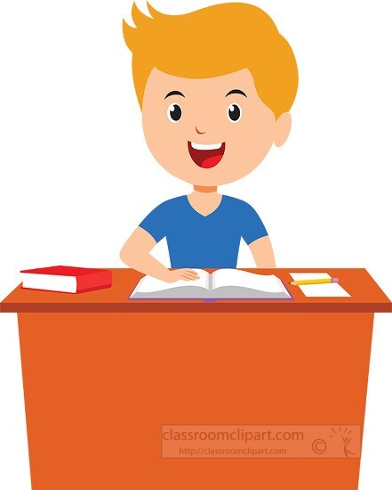School Desk Clipart-boy sitting on her desk in classroom school ...