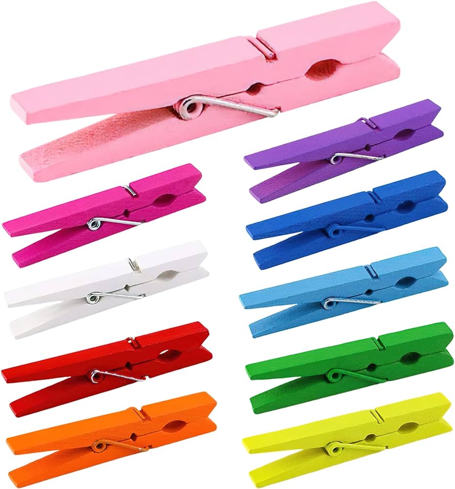 Clothes Pegs, Coloured Clothespins, 2.9 Inch Natural Birch Wood, Strong  Handle, Colorful Clothespins, Multipurpose Clothes Pins for Crafts, Hanging  ...