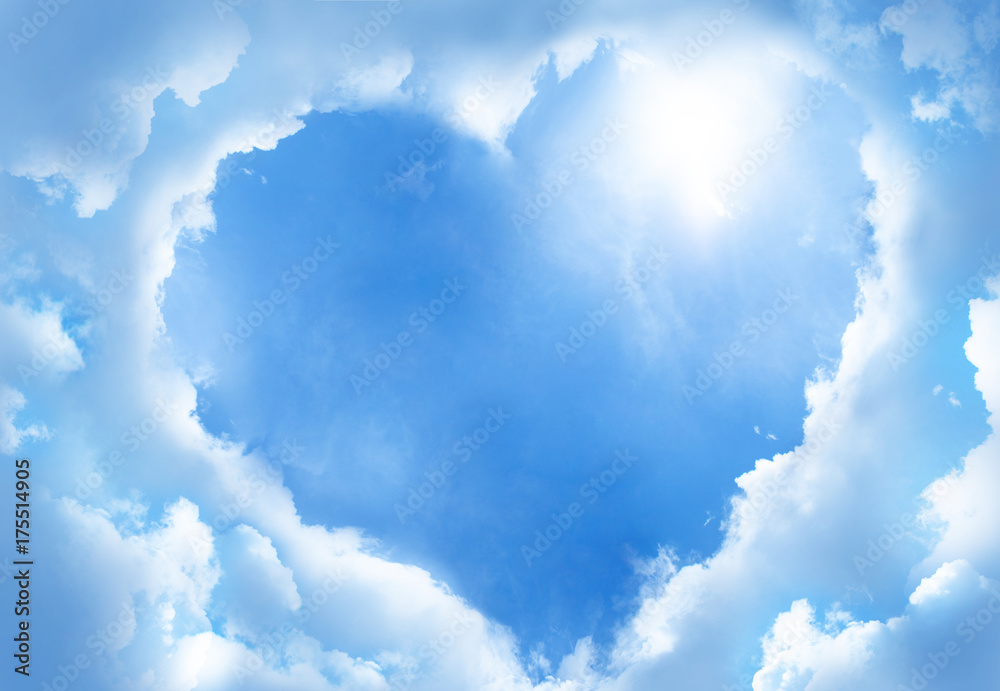 Poster, Wandbilder Heart frame shaped clouds on sky background., 40x26.7 cm