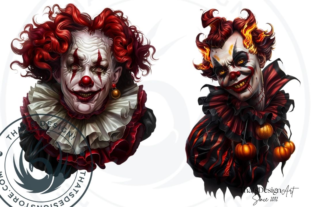 Halloween Evil clowns Clipart Set