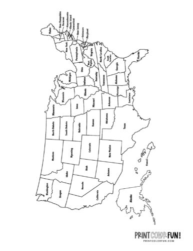 US maps to print and color - includes state names, at ...