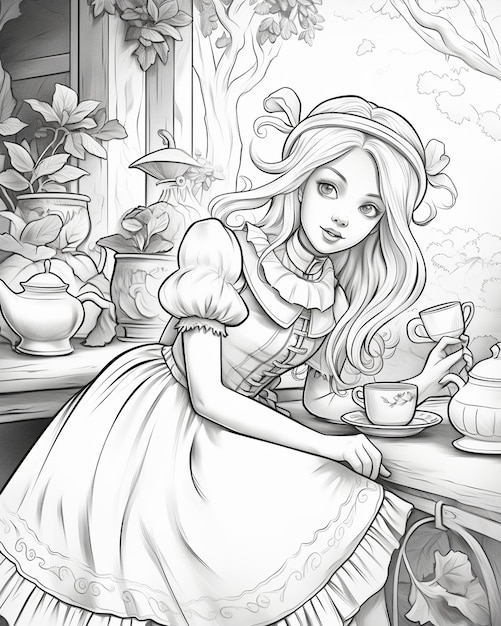 coloring pages of alice in wonderland