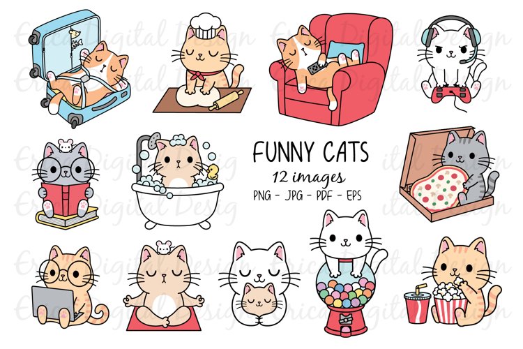 Funny Cats Clipart set - 12 cute images (520087)