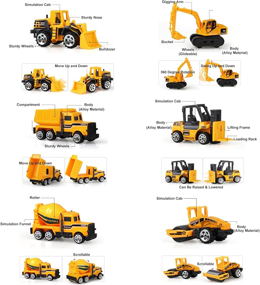 Amazon.com: QAPIZM Small Construction Toys, 6Pcs Construction ...