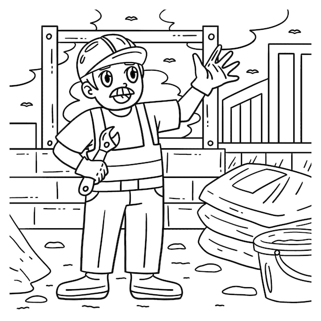 Premium Vector | Construction Worker Coloring Page for Kids