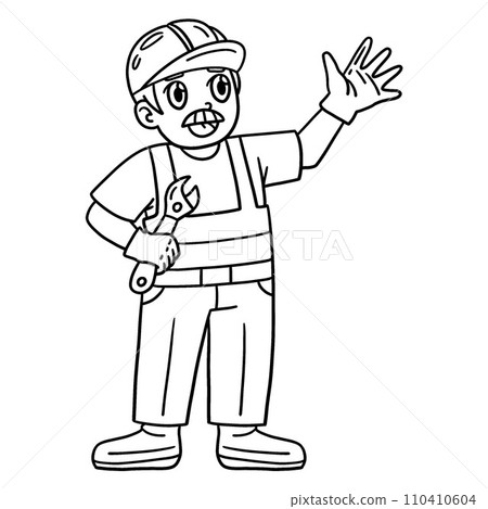 Construction Worker Isolated Coloring Page - Stock Illustration ...