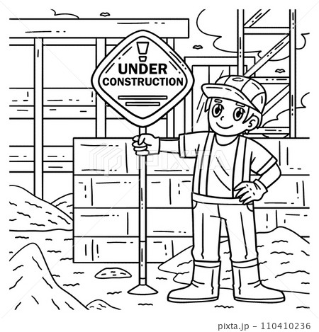 Construction Worker Holding Signage Coloring Page - Stock ...