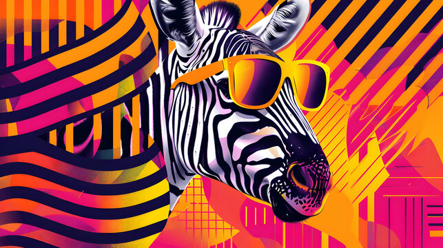 Poster, Wandbilder Zebra animal dark wallpaper with bokeh, lights and trees  in nature, 40x26.7 cm