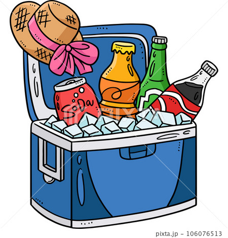 Beverages in Ice Cooler Cartoon Colored Clipart - Stock ...