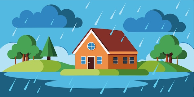 A house in the rain with rain and a house on the corner | Premium ...