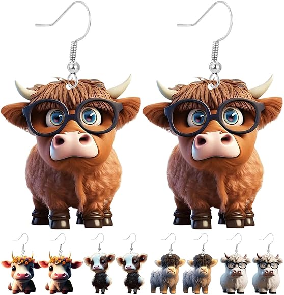 Highland Cattle Earrings - Cute Cow Animal Drop Earrings - Dangle ...