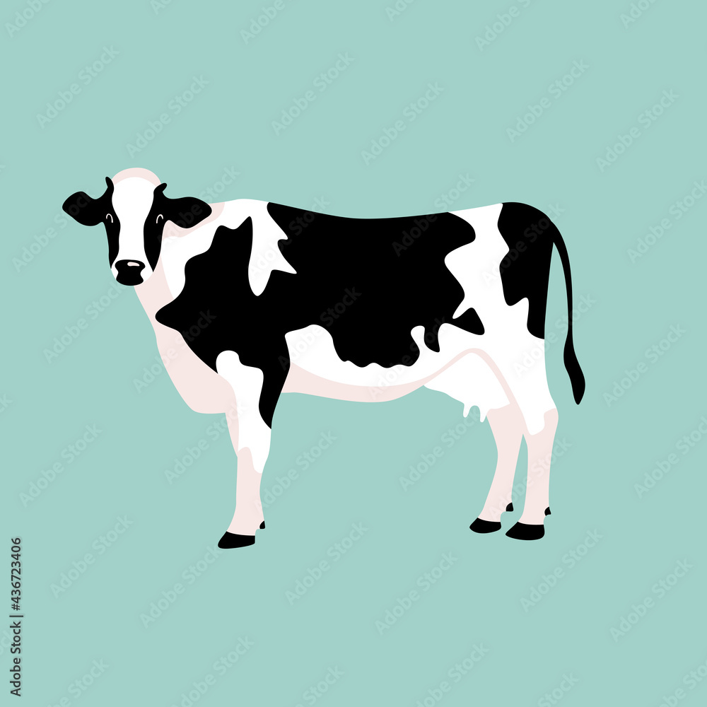cow vector illustration, flat style, side view, black and white ...