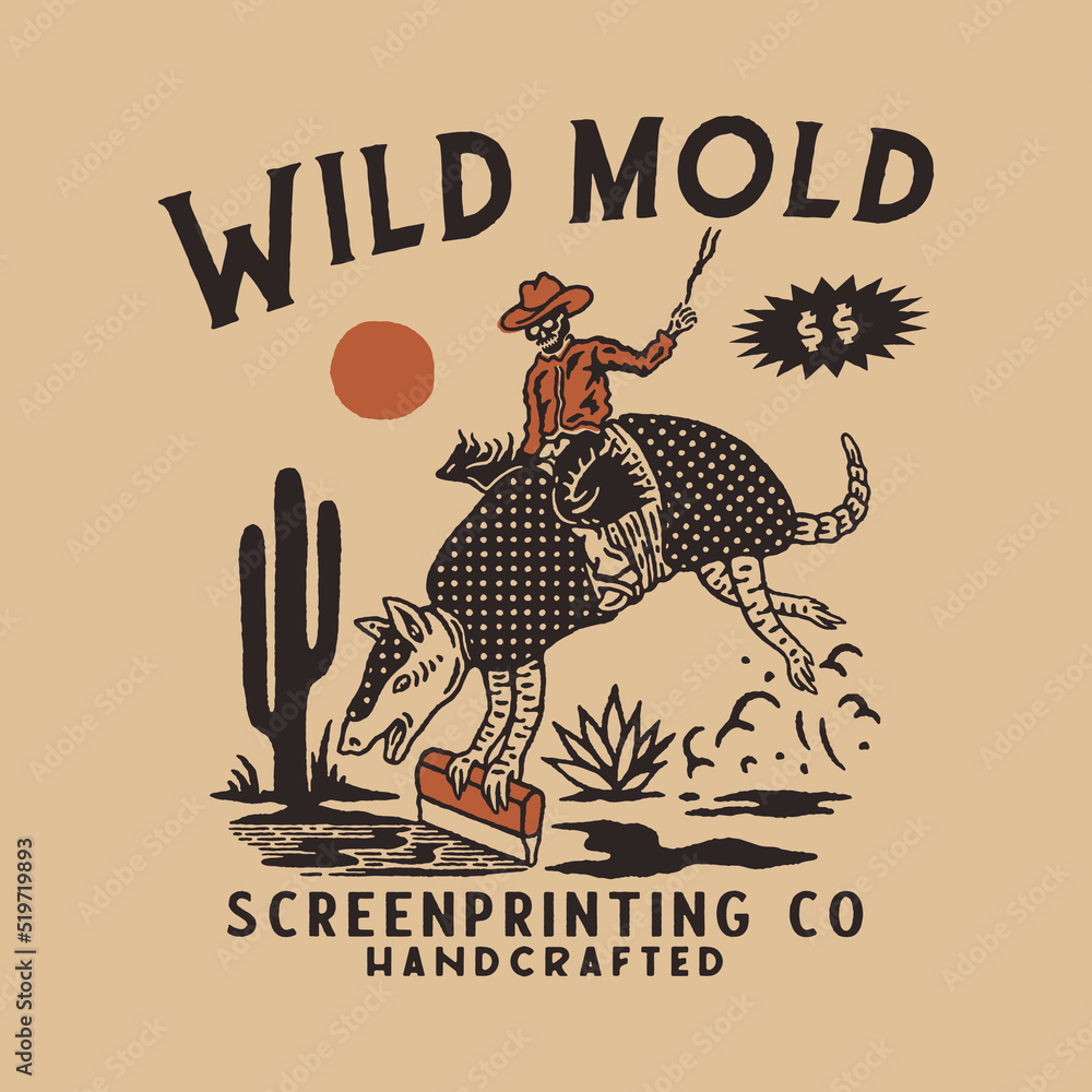 skull illustration cowboy graphic armadillo design rodeo vintage ...