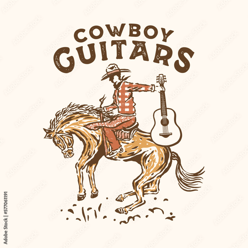 cowboy illustration rodeo graphic guitar design western vintage t ...