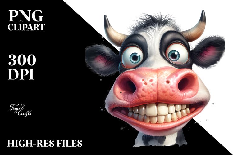 Cow Funny Crazy Cow Portrait | Sublimation | Clipart
