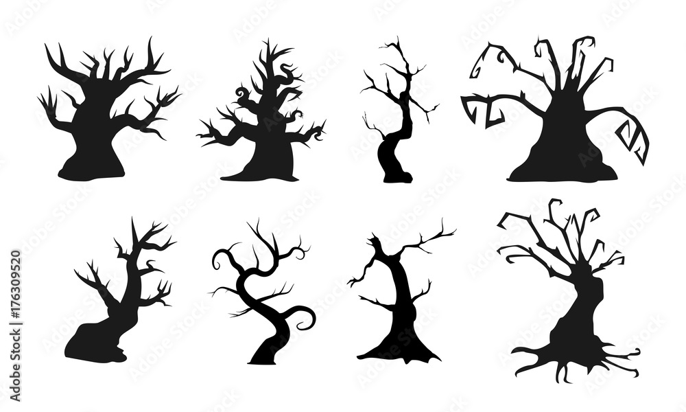 Spooky old trees with creepy shapes. Vector illustration. Perfect ...