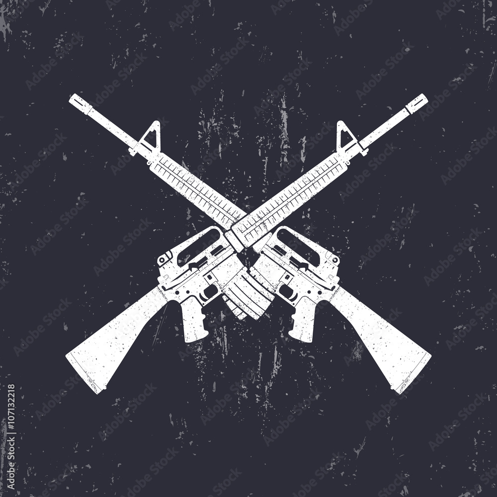 crossed M16 assault rifles, two 5.56 mm automatic guns, vector ...