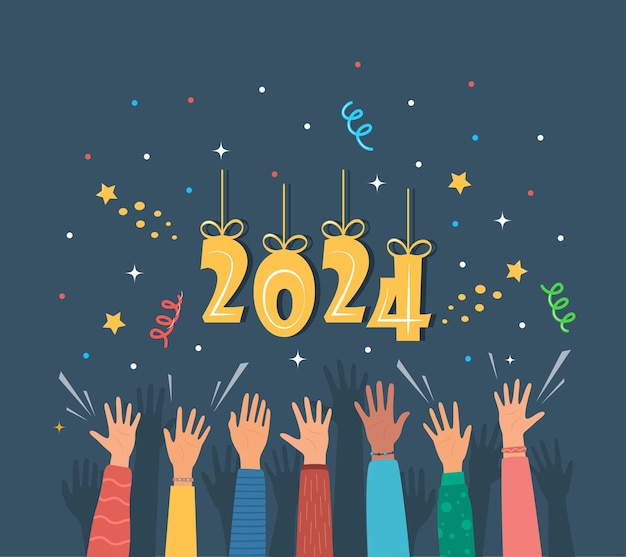 Premium Vector | Raised hands of happy people celebrating New Year ...