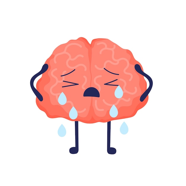 Premium Vector | Brain is crying Upset depressive sad cartoon ...