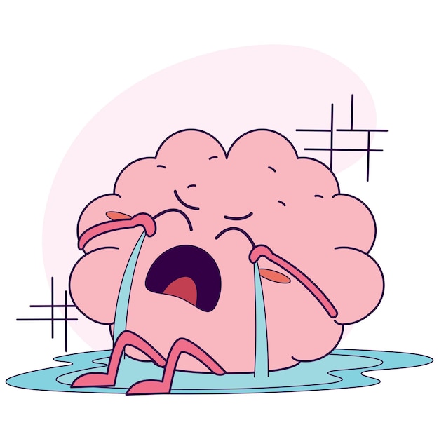 Premium Vector | Isolated cute crying brain cartoon character Vector