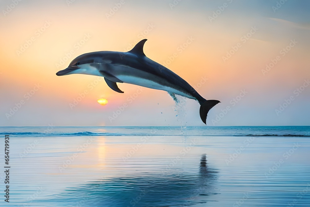 Poster, Wandbilder A spinner dolphin in red sea, cute dolphin acts in sea,  dolphin is jumping out i, 40x26.7 cm