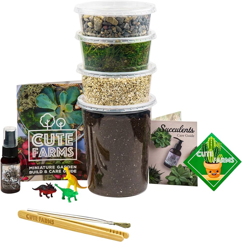 Cute Farms Terrarium-Starter-Set, Moos, Vermiculit, Erde, Kieselsteine,  Pflanzennahrung, Fertigungswerkzeuge, BAU- und Pflegeanleitung, ...