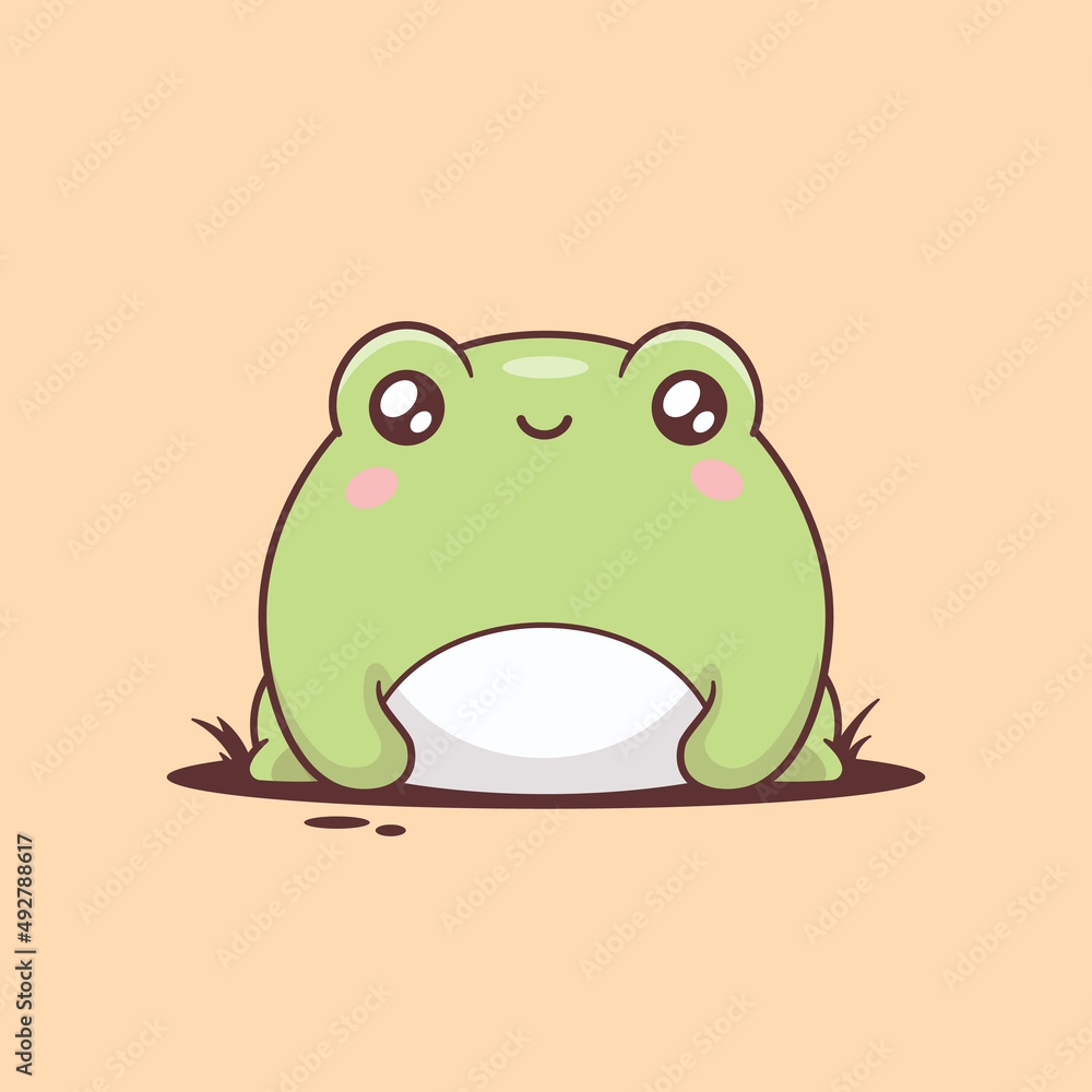Green frog - toad, kawaii cartoon character. Cute chubby frog ...