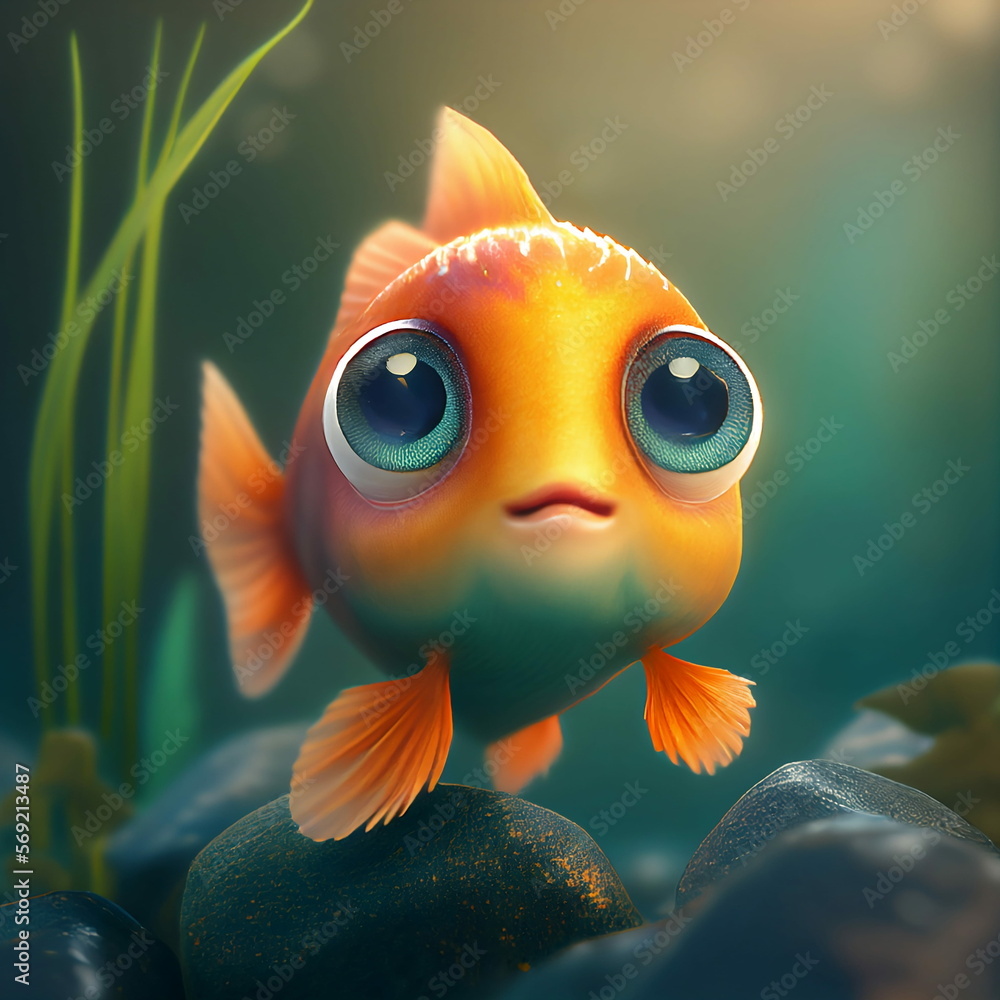 Cute goldfish in aquarium. Illustration. Generative AI technology ...