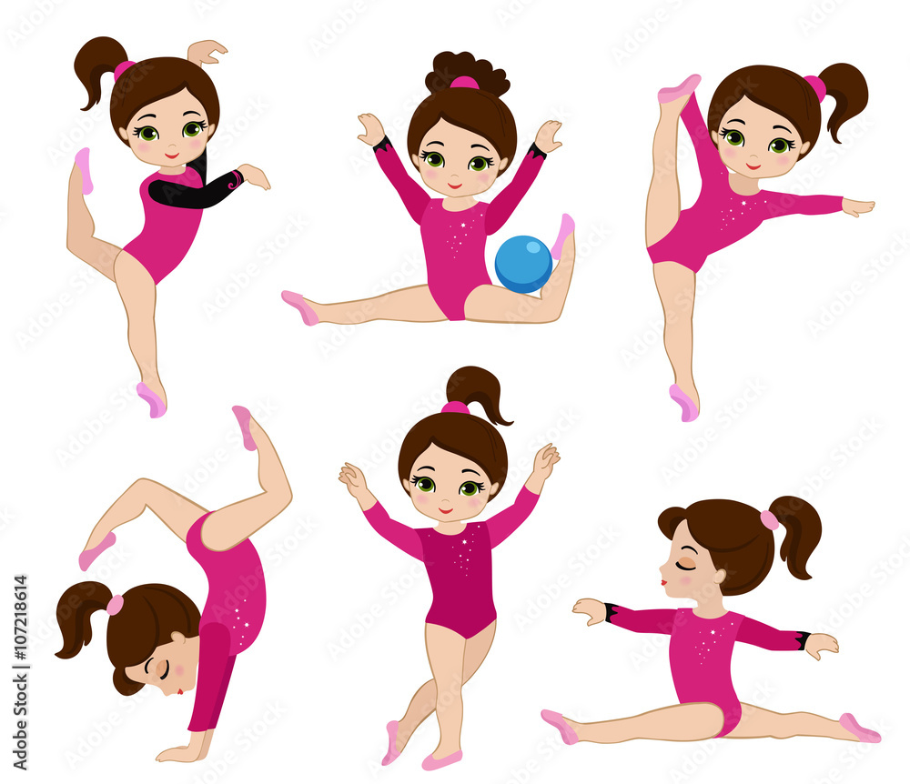 Gymnastics cute girls set. Vector illustration. Stock-Vektorgrafik ...