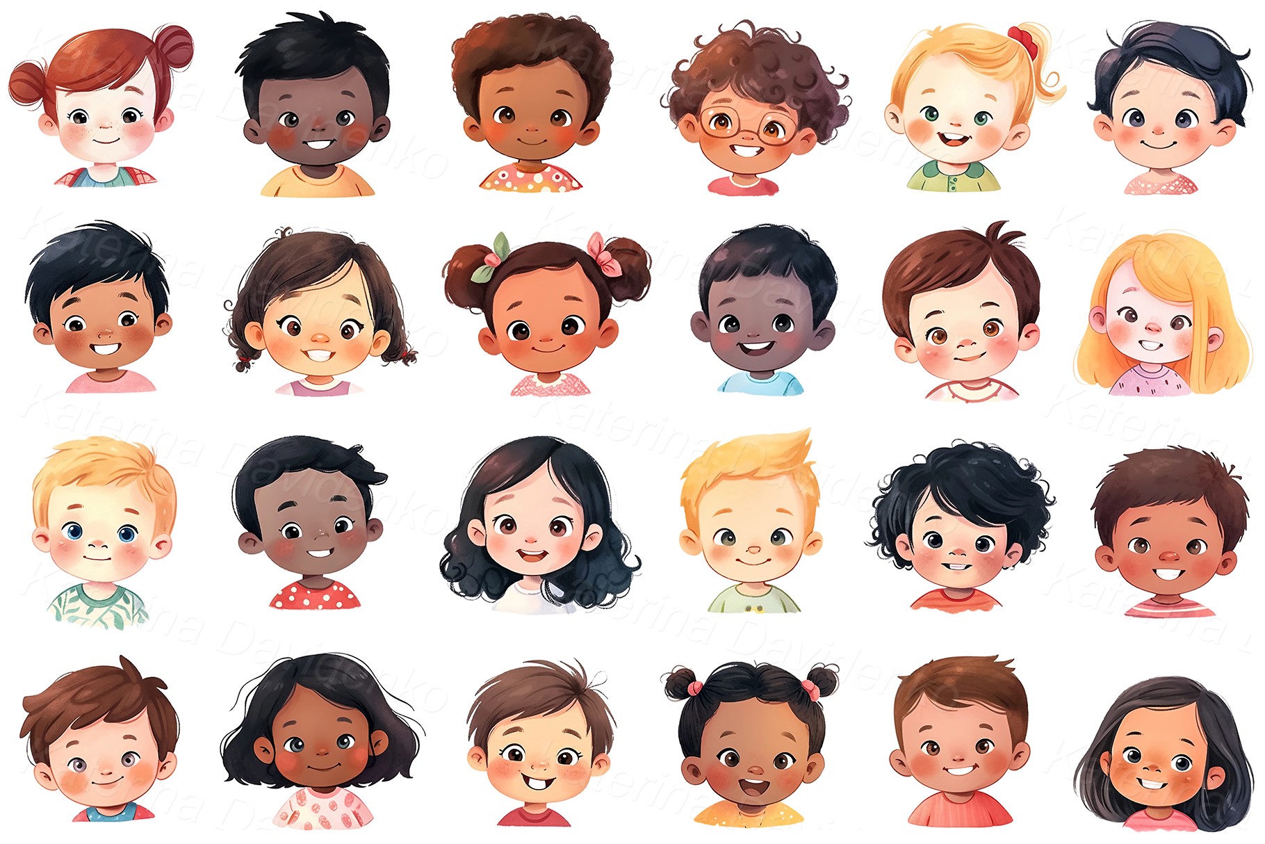 Collection of cartoon happy kids heads png clipart, multinational smiling  children faces, boys and girls avatars, kids emotions