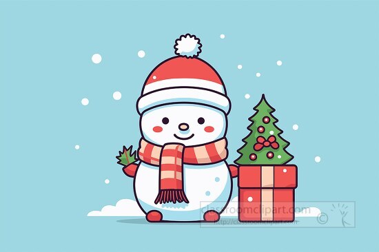 Christmas Clipart-cute snowman beside a decorated holiday season ...
