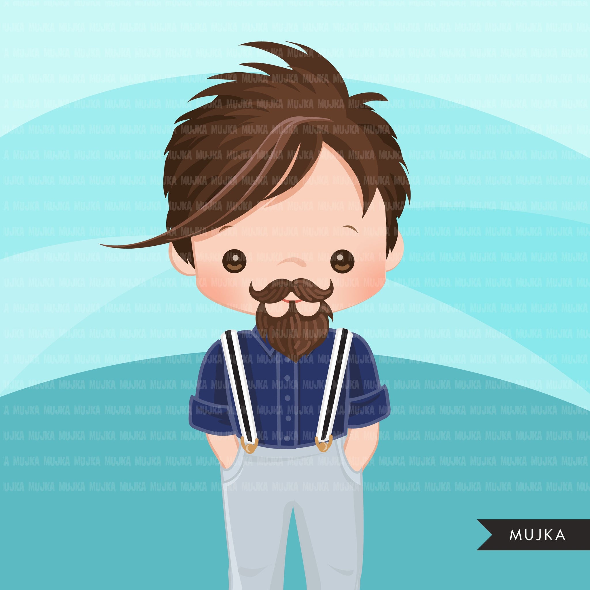 Beard &amp; Mustache Boy clipart Fathers day graphics – MUJKA CLIPARTS