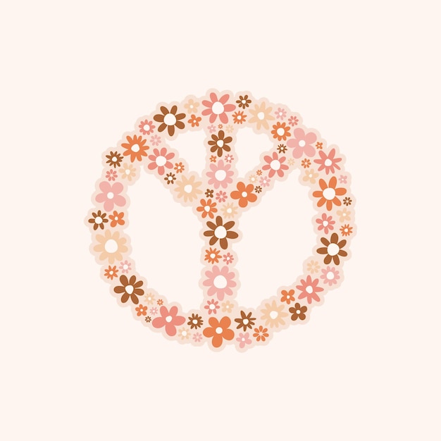 Premium Vector | Cute peace sign with colorful flowers Retro print ...
