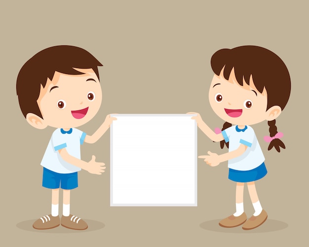 Premium Vector | Childrens presentation.Cute student boy and girl ...