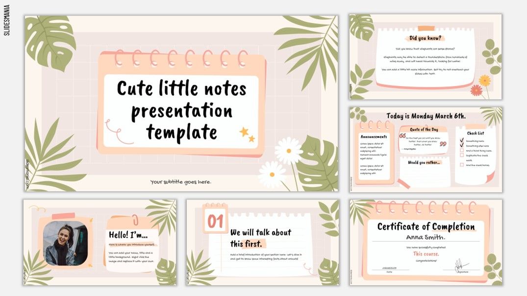 Cute Little Notes | Free PowerPoint template &amp; Google Slides theme
