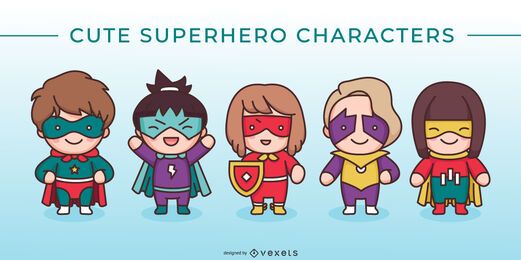 Cute Superhero Character Set Vector Download