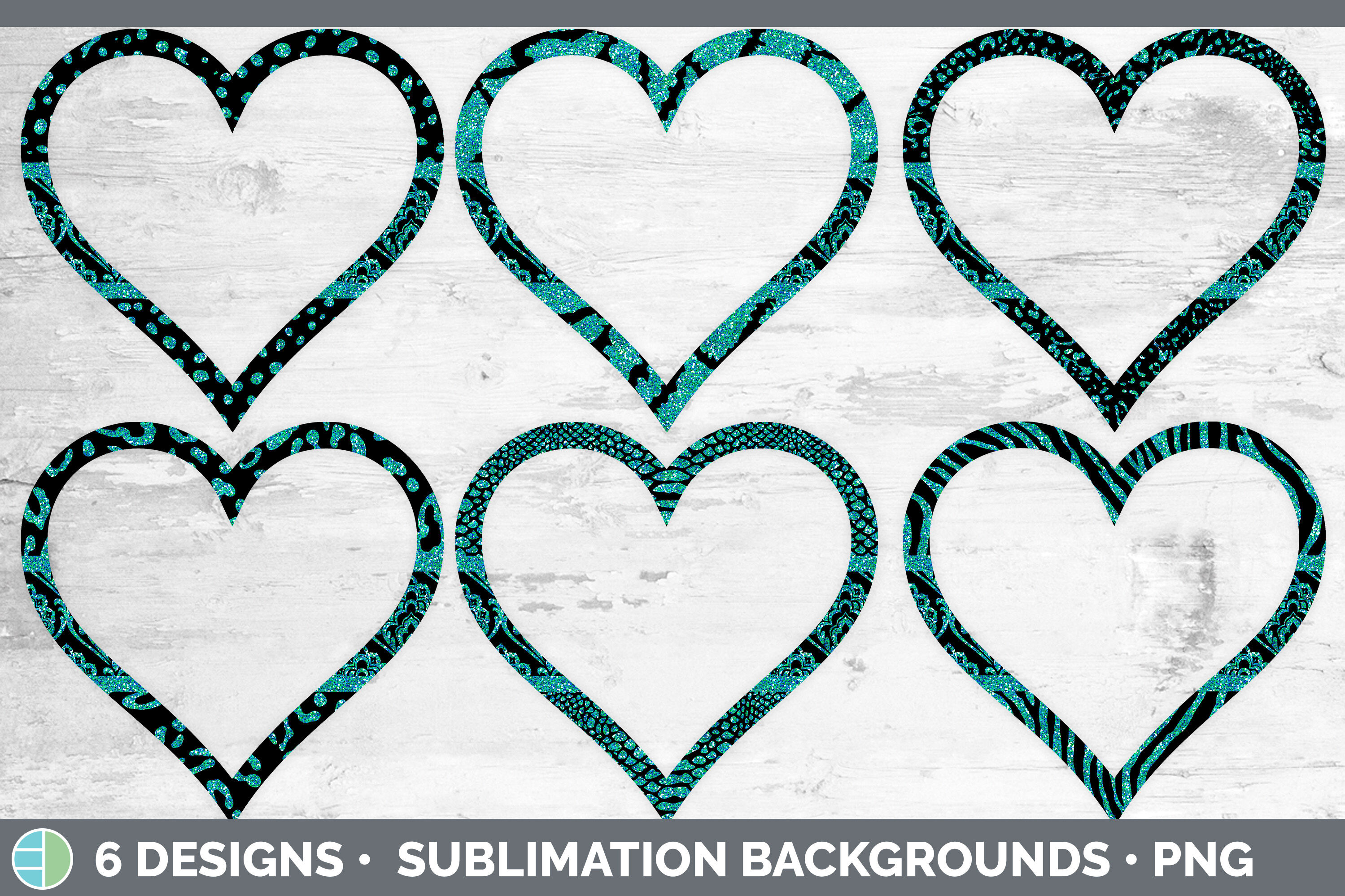 Teal Damask Heart Frame Clipart | Glitter Animal Print Hearts By ...