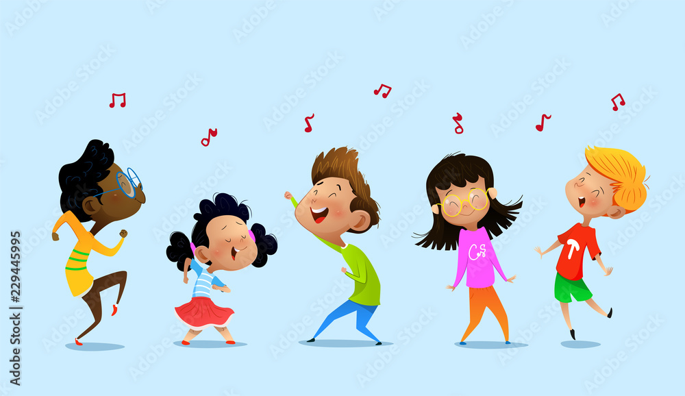 Dancing cartoon children. Stock-Vektorgrafik | Adobe Stock
