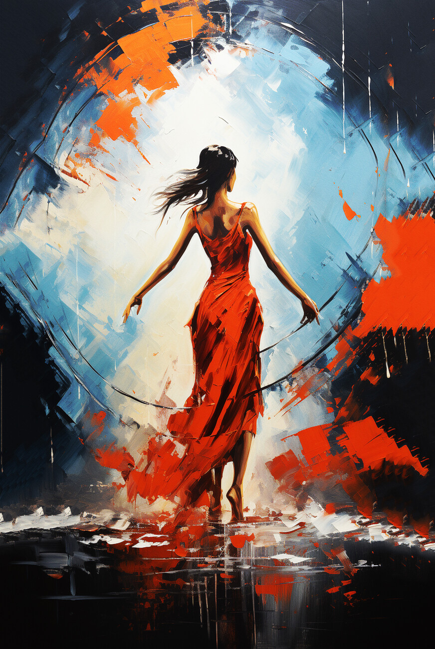 Illustration Dancing girl, abstract surrealism painting, art prints
