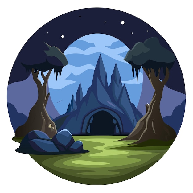 Dark cave Landscape clip art and vector design with a white ...