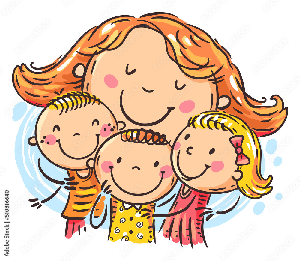 Doodle family clipart - mother embracing children Stock ...