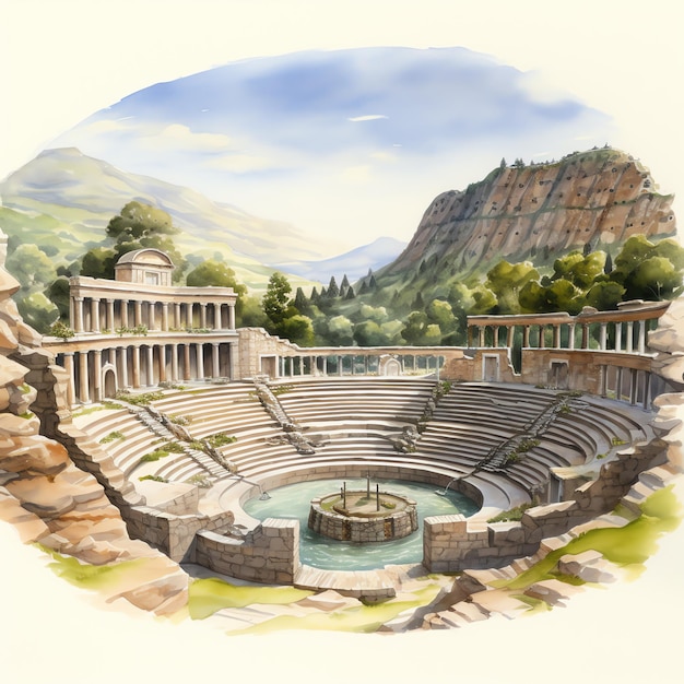 Delphi Oracles sanctuary with its amphitheater and sacred spring ...