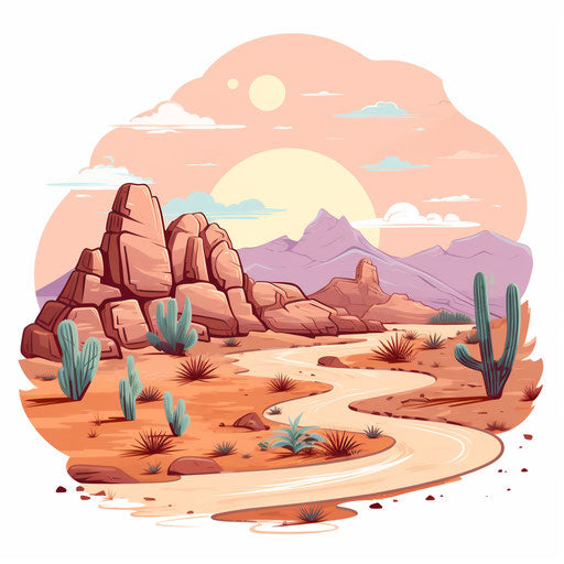 Desert Clipart in Pastel Colors Art Style: 4K &amp; Vector