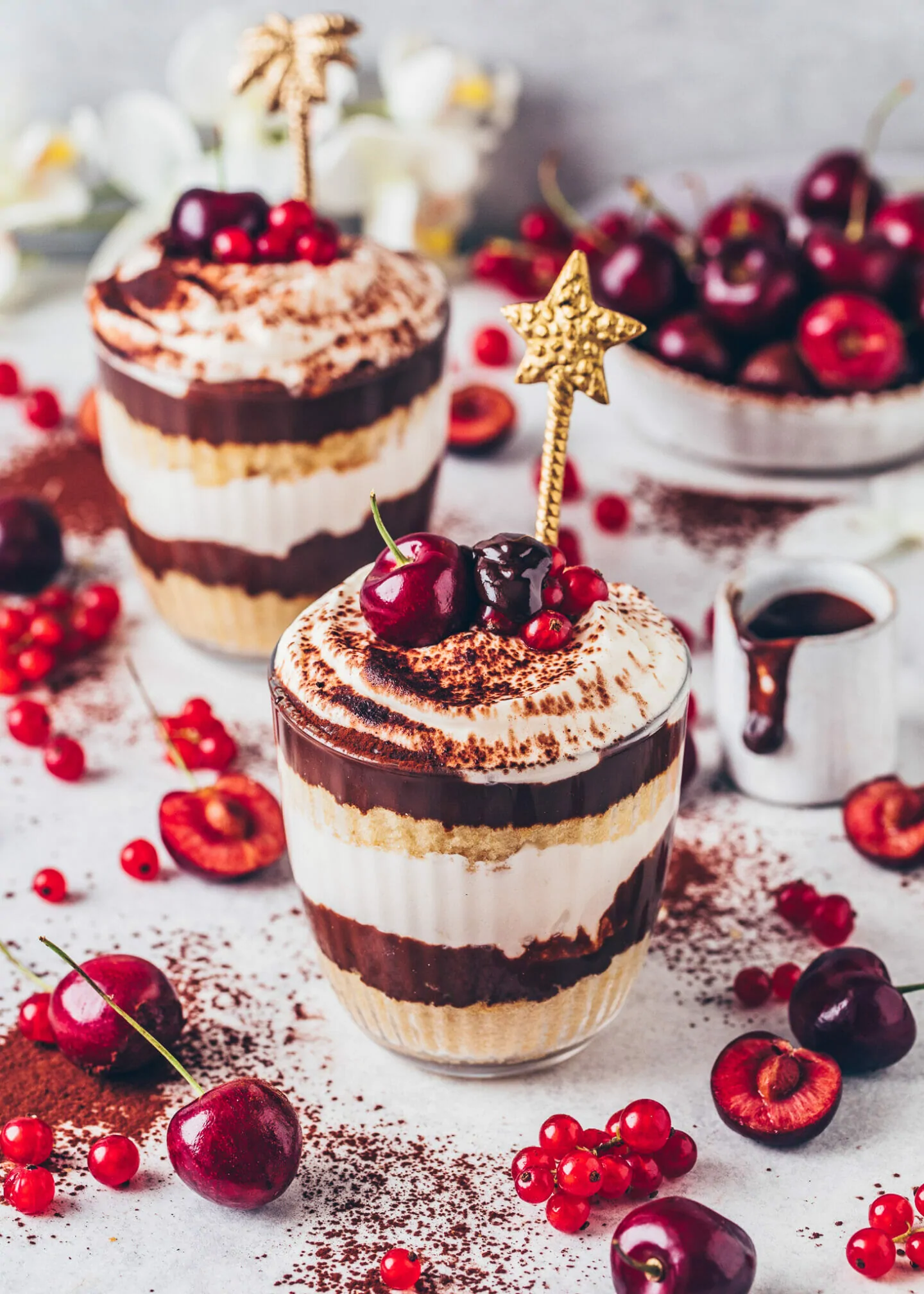 Vegan Tiramisu with Chocolate Cream and Cherries