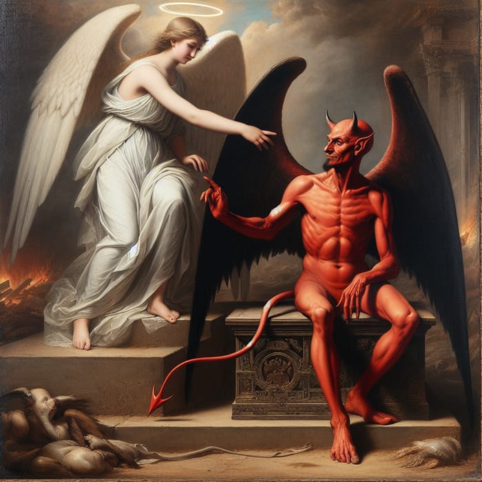 Devil and Angel on Throne: Eerie Encounter in Classic Scene | AI ...