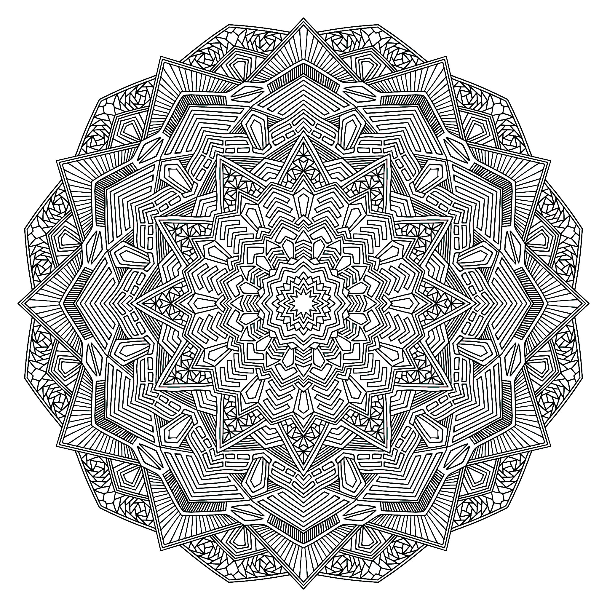 Mandala coloring page with multiple angles - Very difficult ...