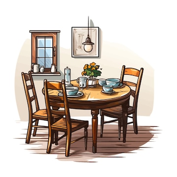 Dining room vector clipart white background | Premium AI-generated ...