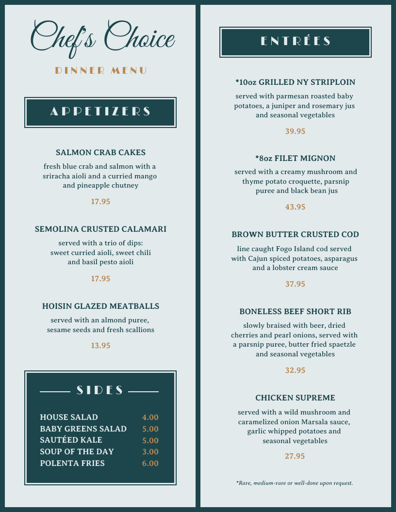 Elegant Simple Dinner Menu - Venngage