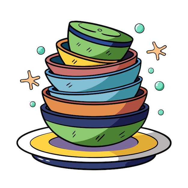 Stack of dirty dishes clipart vector art and illustration ...